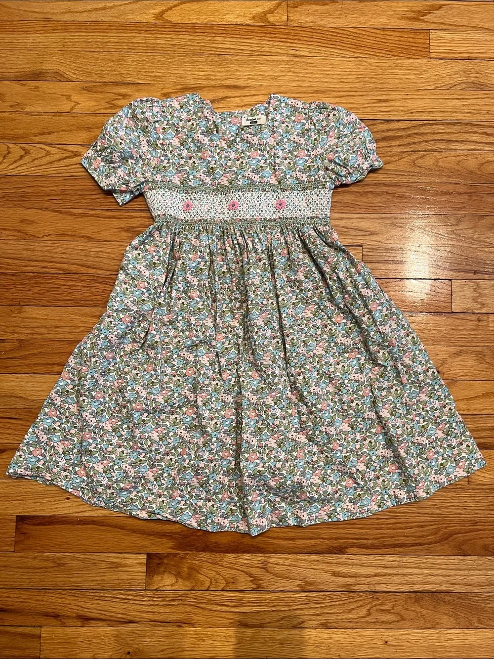 100% Cotton Liberty Print Spring Floral Pattern Dress with Shirring & Embroidery